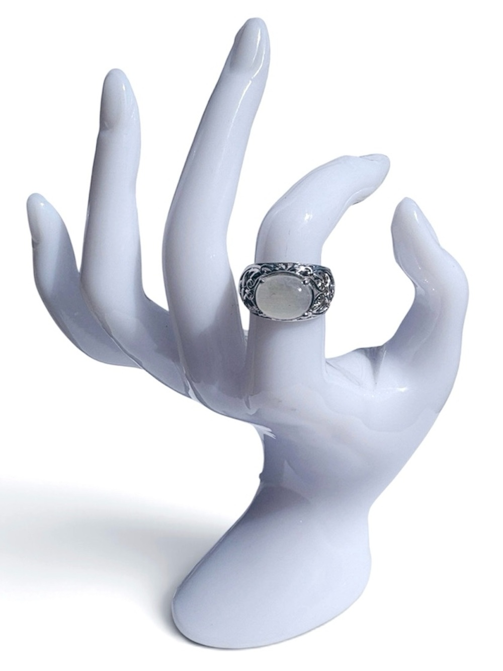Vintage STS 925 Rainbow Moonstone Ring with Strong Blue Flash Fire